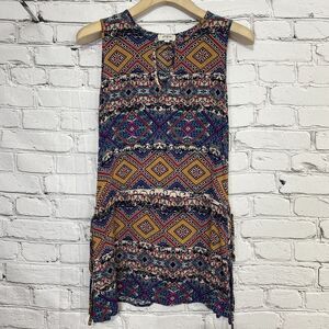 Umgee USA Aztec Sleeveless Mini Dress Size S Boho Peasant C3333 Tribal Tie Sides